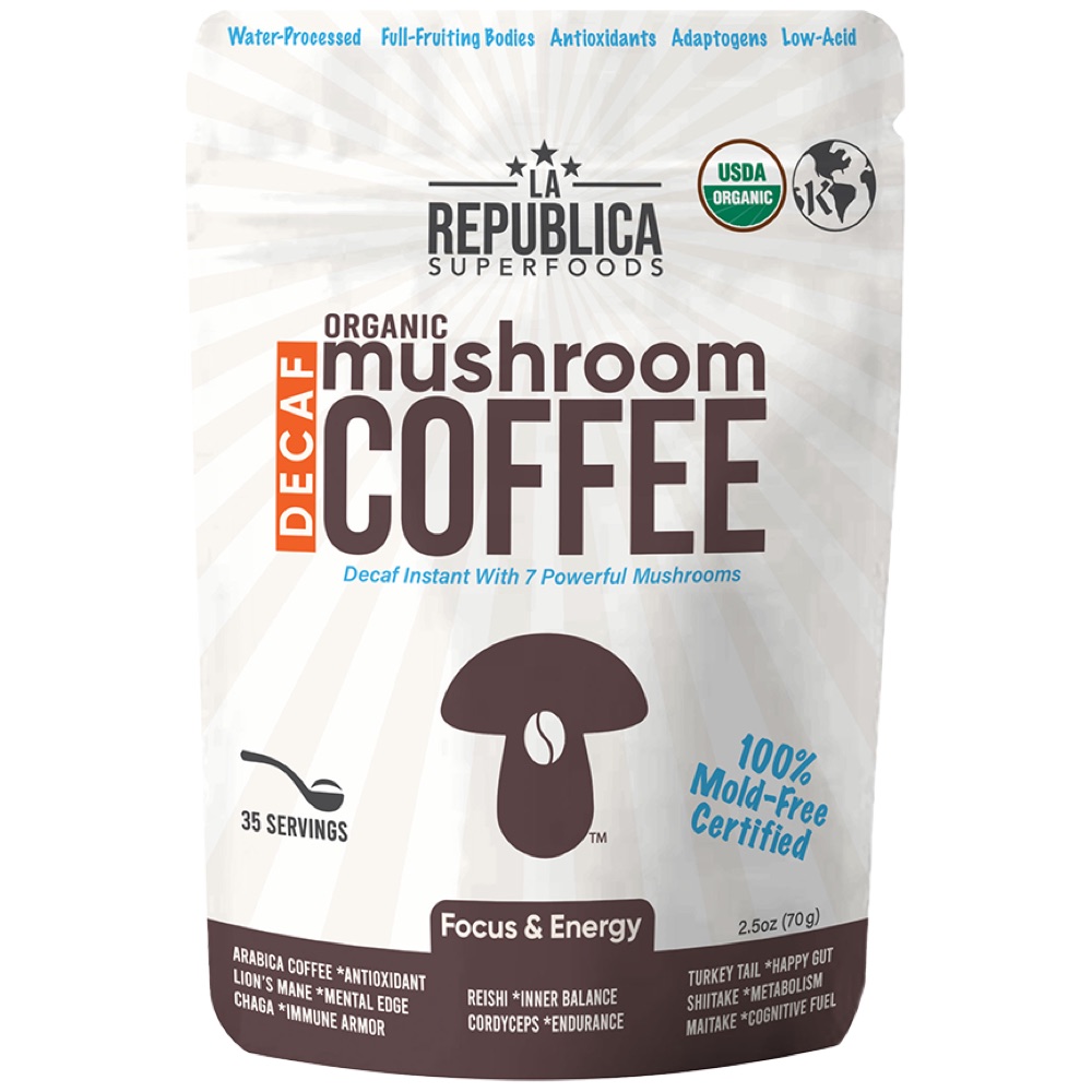 La Republica Organic Decaf Mushroom Coffee with 7 Superfood Mushrooms Instant